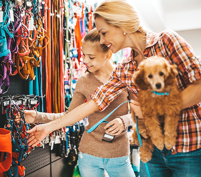 mother and daughter at a pet store